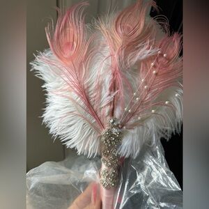 Custom Hand made bridal prom fan special occasion wedding pink feather fan
